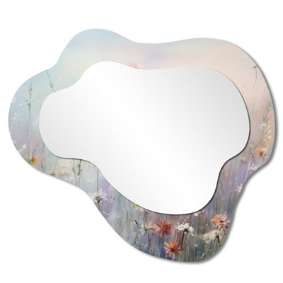 White Botanical Cloud Vanity Mirror – Wildflowers Wander Meadows, Metal Print