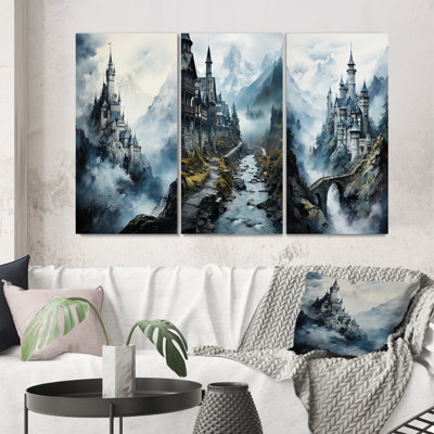 «Castles Misty Mountain Fortress», 3 pièces sur toile