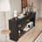 Black Solid Wood TV Cabinet Fireplace-117628760