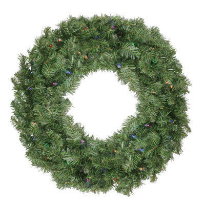 Couronne de Noël artificielle en pin canadien pré-éclairée avec minuterie - 24 lumières multiples