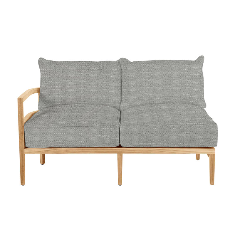 Santa Barbara 57.5" Wide Teak Loveseat with Cushions, Rollo Lace InsideOut® Linen, Natural Teak, Welt + Standard fill