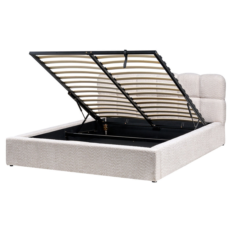 Ottoman Bed Boucle Chandale Light Beige, European Kingsize (160 x 200 cm)