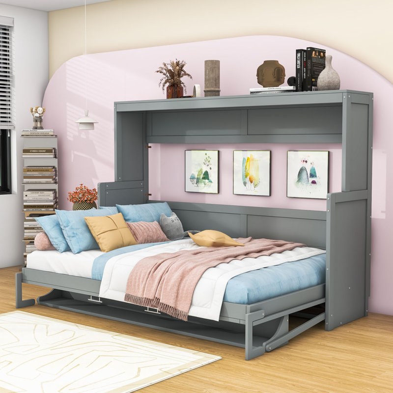 Wakefield Wall Murphy Bed with Integrated Desk, Gray, Full