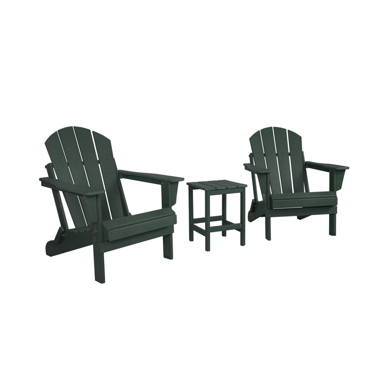 Laguna Foldable Outdoor Adirondack Chair With Table, Dark Green