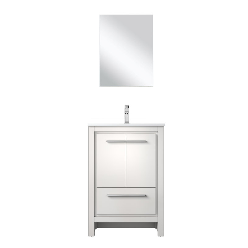 Meuble-lavabo simple avec plateau en marbre et miroir l 24 po x P 20 po Lafarre, Blanc, Marbre de culture blanc