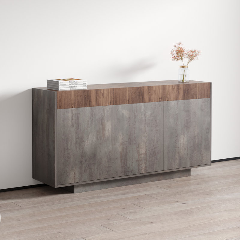 Buffet de 62,9 po Albinca avec finition mate, Métal / noyer