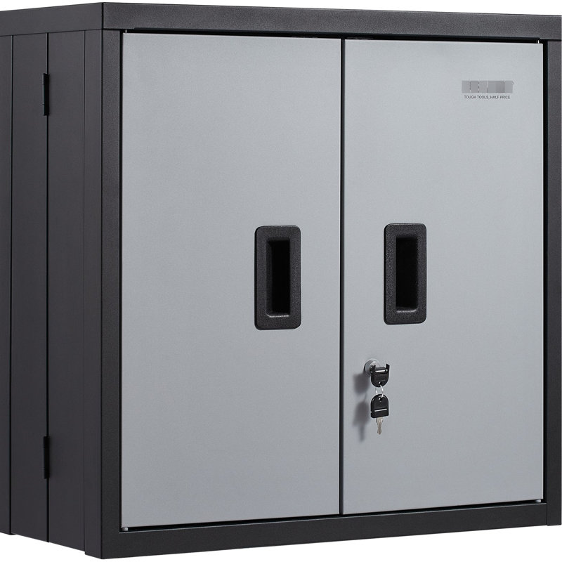 Armoire murale pliable pour le garage, le bureau et la maison, chargement de 240 lb, tablette réglable, serrure magnétique, fabrication en acier noir, tablettes, portes