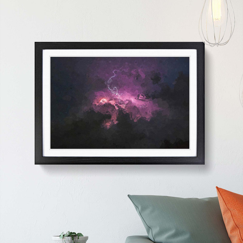 Lightning Storm in Abstract - Picture Frame Graphic Art Print, 62cm H x 87cm W x 2cm D, Black Framed