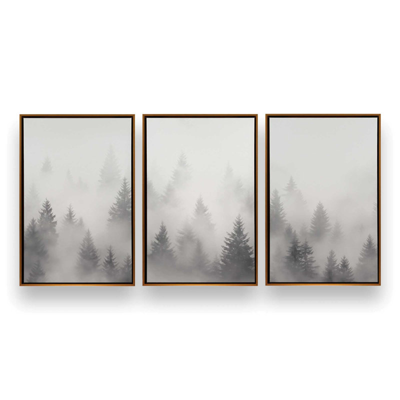 Foggy Echoes, ensemble de 3 toiles encadrées, Cadre flottant en chrome poli, H 18,75 po x l 38,25 po x P 1,75 po