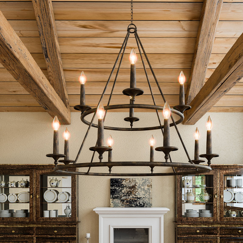 Eava 12-Light Dimmable Wagon Wheel Chandelier