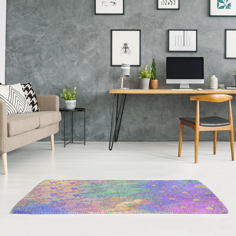 Tapis de planètes et d’étoiles mauve/vert pâle/jaune, Rectangle 3 pi x 5 pi