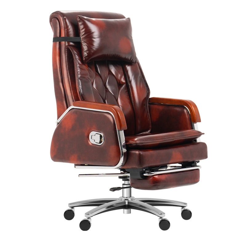 Fauteuil de bureau Kinnls Cameron avec ventilation chauffée, fauteuil de direction de direction entièrement inclinable avec repose-pieds rétractable, fauteuil de direction ergonomique en cuir véritable