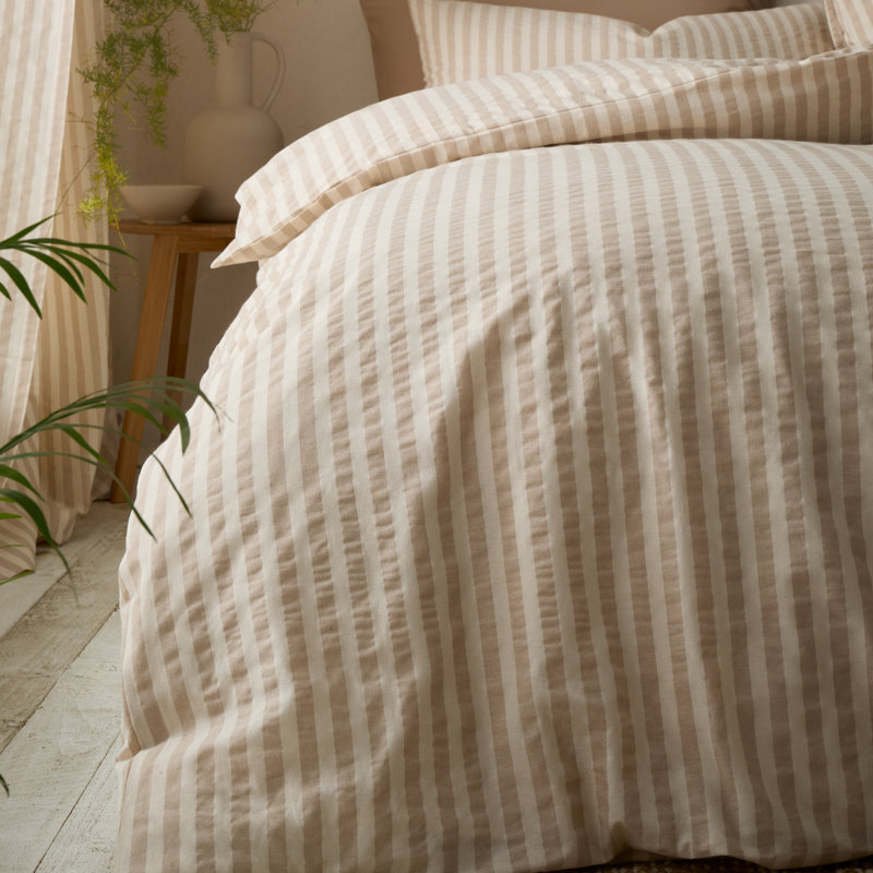 Cotton Rich Woven Stripe Cotton Blend Striped Duvet Cover Set, Super King, Natural
