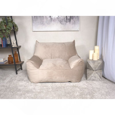 Velveteen Bean Bag Chair With Armrests, Taupe