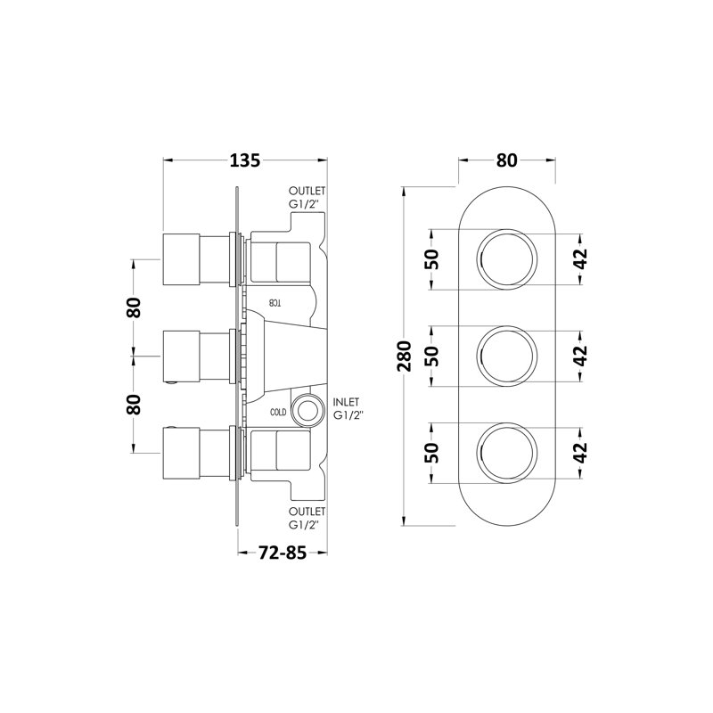 Round Valves Triple Concealed Shower Valve