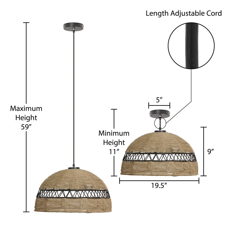 19.5"W 1-Light Mayodan Metal and Jute Pendant