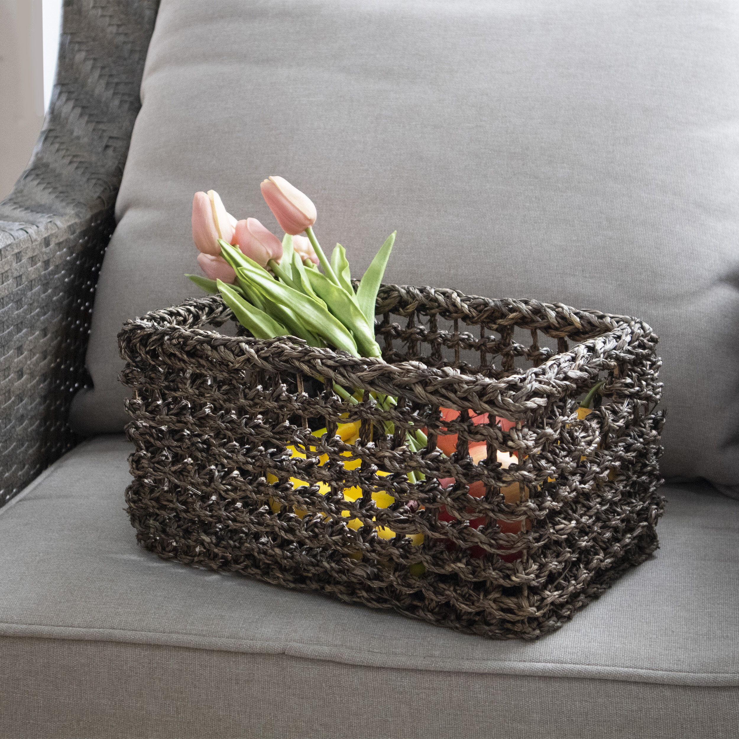 Woven Baskets Cotton Knitting Basket with Lid,White Baskets Sundries  Cosmetics Toys Storage Basket