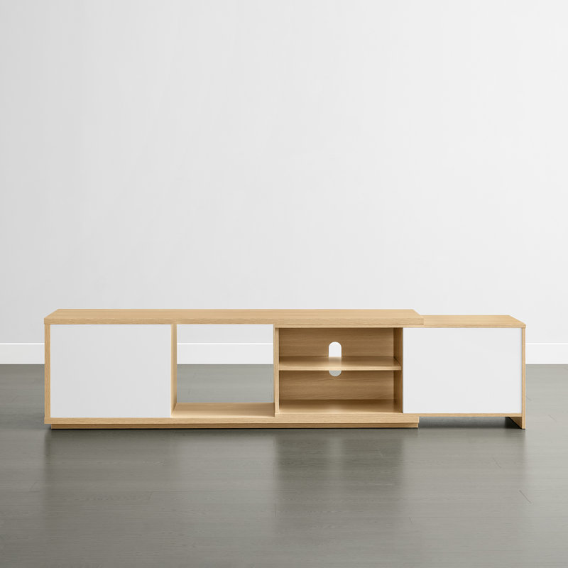 Modern Extendable TV Stand with Adjustable shelves and Open Storage for  TVs up to 90", Oak