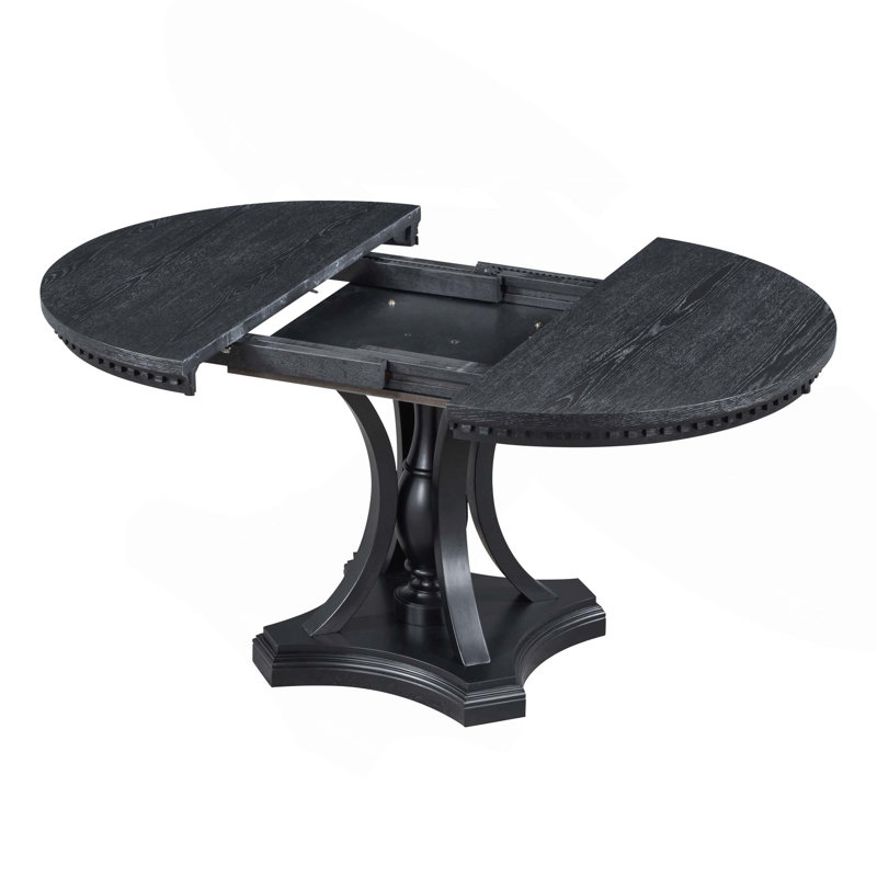 Ensemble de salle à manger extensible 5 pièces avec table ronde et 4 chaises Retro, Black