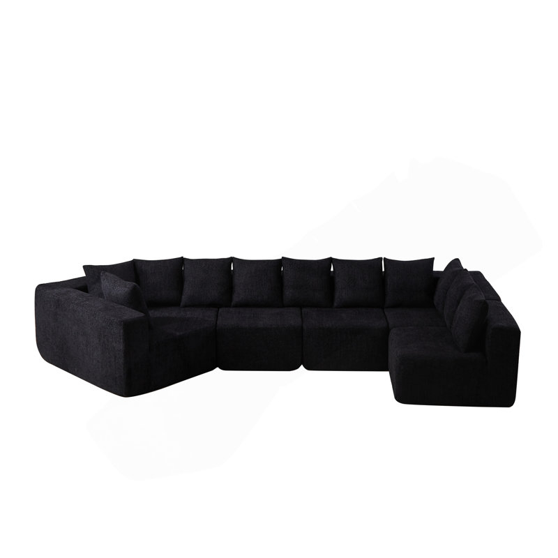 Canapé modulaire à assise profonde en L de 151,6 pouces avec canapé modulaire en tissu chenille de 11,6 po et 11 coussins inclinables incurvés sans assemblage requis Noir