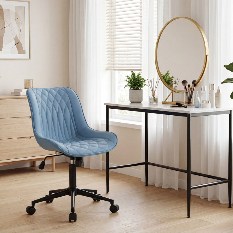 Armless Swivel Office Chair Faux Leather Upholstered Waterproof Desk Chair Ergonomic Adjustable Computer Chair, Blue