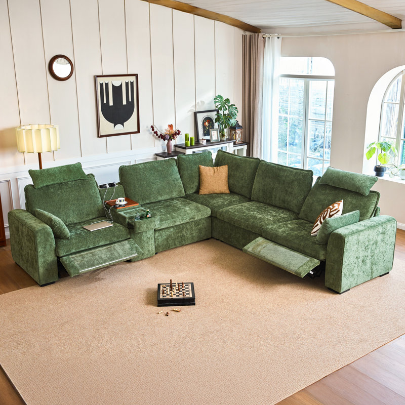 5 Seater Chenille Oversized Modular Sectional Sofa With Double Power Recliner Cloud Reclining Couch With Headrest Storage Drawer Charging Cup Holders Deep L-shaped With Corner