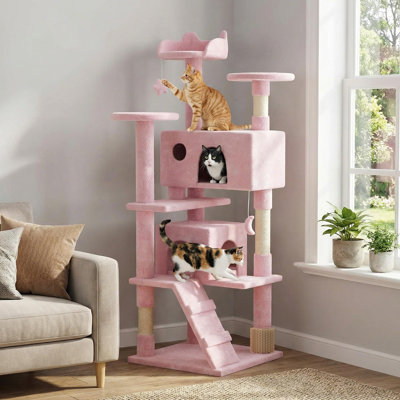 Cat Tree Multi Level Play Tower Condo Cat Sisal Scratching Posts with Perches, Ramp and Cat Self Groomer