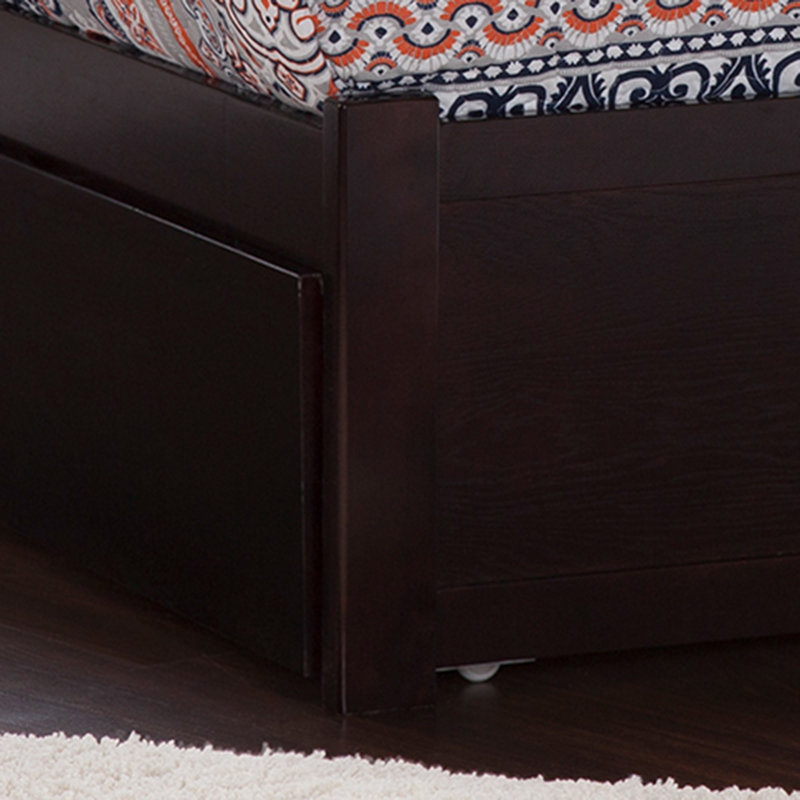 Bharmal Solid Wood Arched Slat Platform Bed with Footboard & Full Roll Out Trundle, Espresso