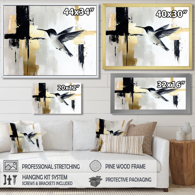 Aquarelle abstraite colibris vol II - décoration murale colibri, H 30 po x l 40 po, Noir