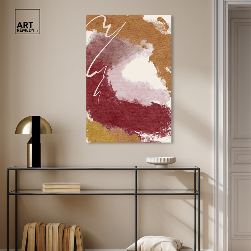Burgundy and Cork Abstract Canvas Wall Art, 24" x 36"