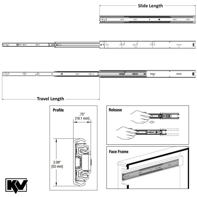 16" Heavy-Duty Full Extension Side Mount Steel Drawer Slide