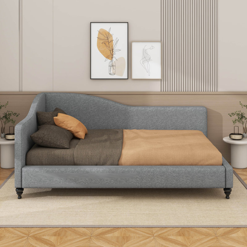 L-Shaped Linen Daybed, Gray, Full / Double