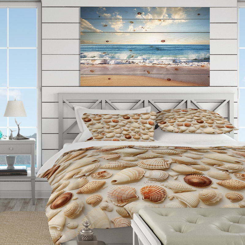 Vintage Seashells Tropical Pattern III - Ensemble de housse de couette Coastal
