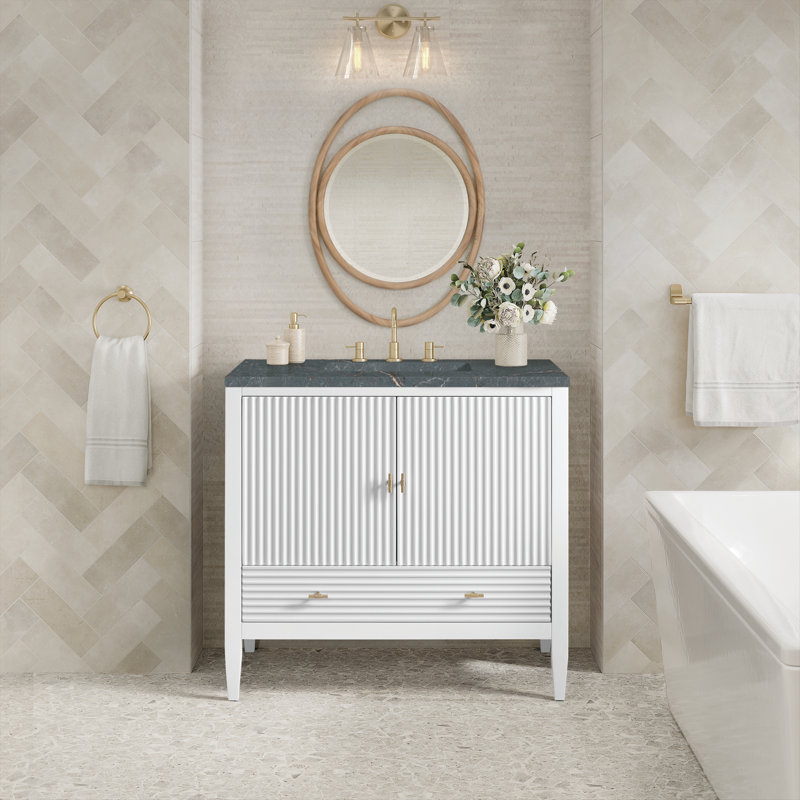 Myrrin 36'' W Single Vanity, Bright White, Parisian Blue, 8" Widespread