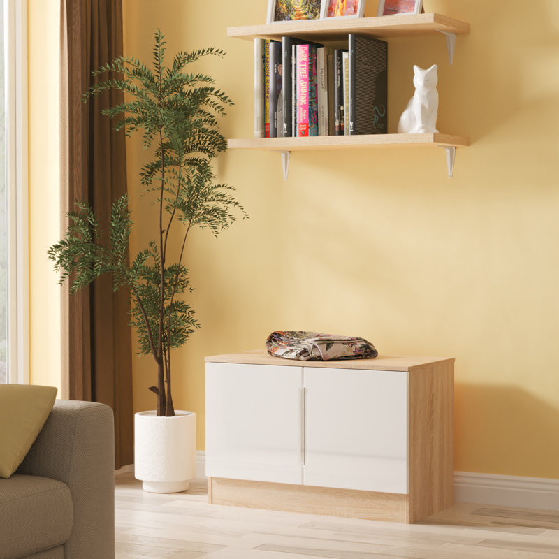 Taila Compact 2 Door TV & Media Unit, White/Oak