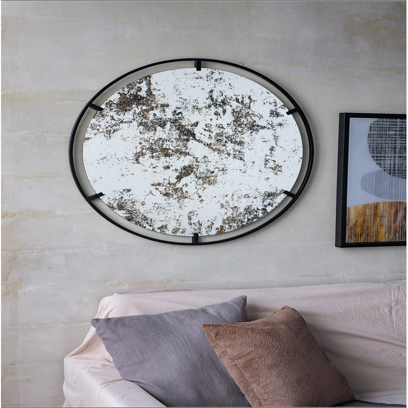 D31.5X0.5 "Miroir rond Theodor avec design industriel et cadre en métal pour la décoration murale