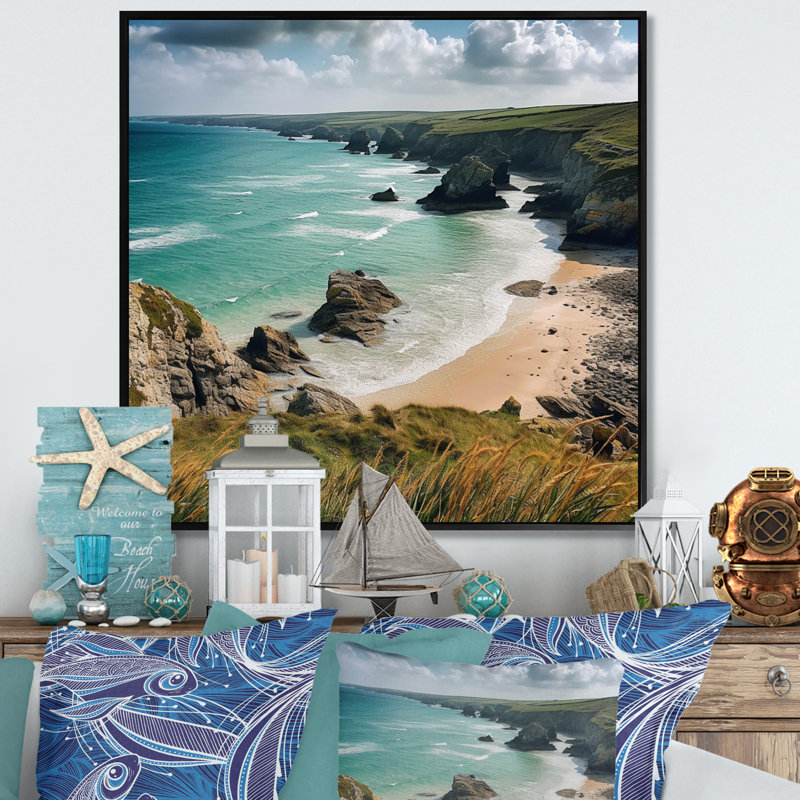 Coastal Horizons IV - Impression sur toile côtière, H 16 po x l 16 po x P 1 po, Cadre flottant noir