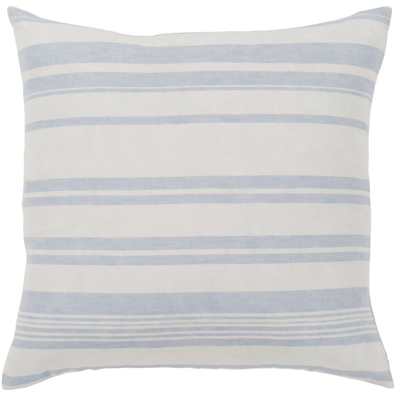 Baris Striped Cotton Blend Reversible Pillow Cover, 18" x 18", Blue/White