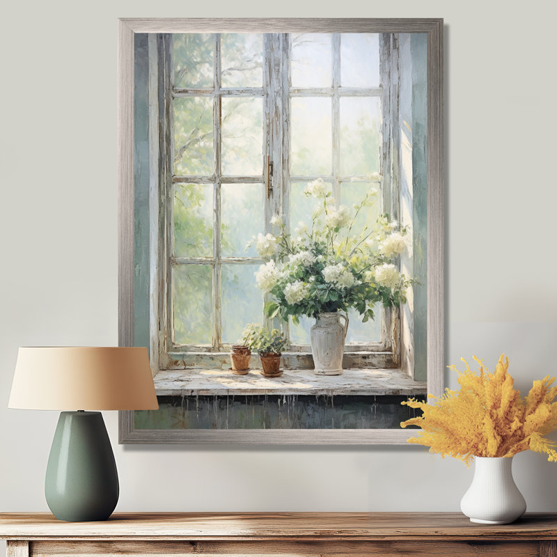 «Countryside Calm Blooms Farm Windows I», art mural pour fenêtres de ferme, H 40 po x l 30 po, Single Picture Framed