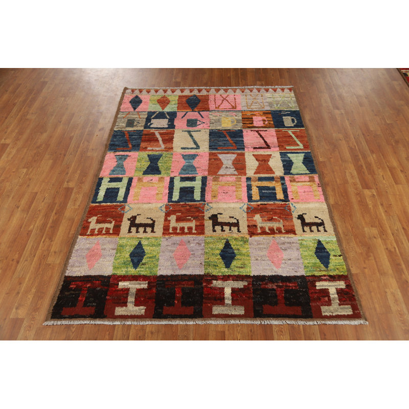 Tapis oriental multicolore à motif géométrique marocain 6 x 8