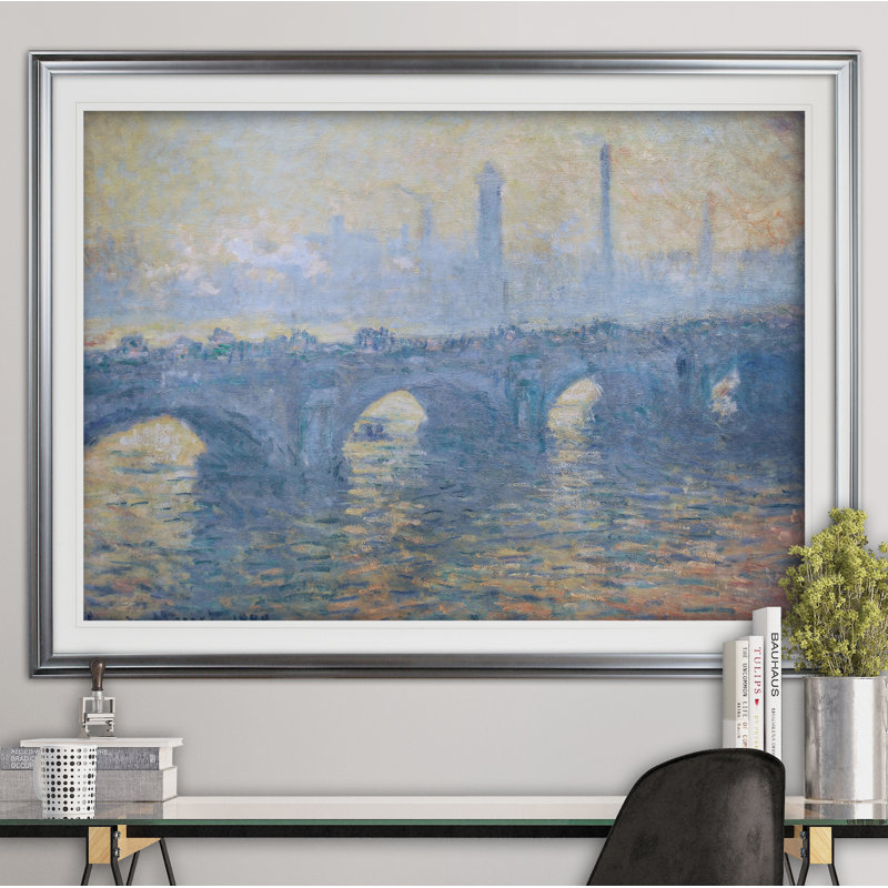 « waterloo bridge » par claude monet print, Cadre argenté, H 20 po x l 24 po x P 1,5 po