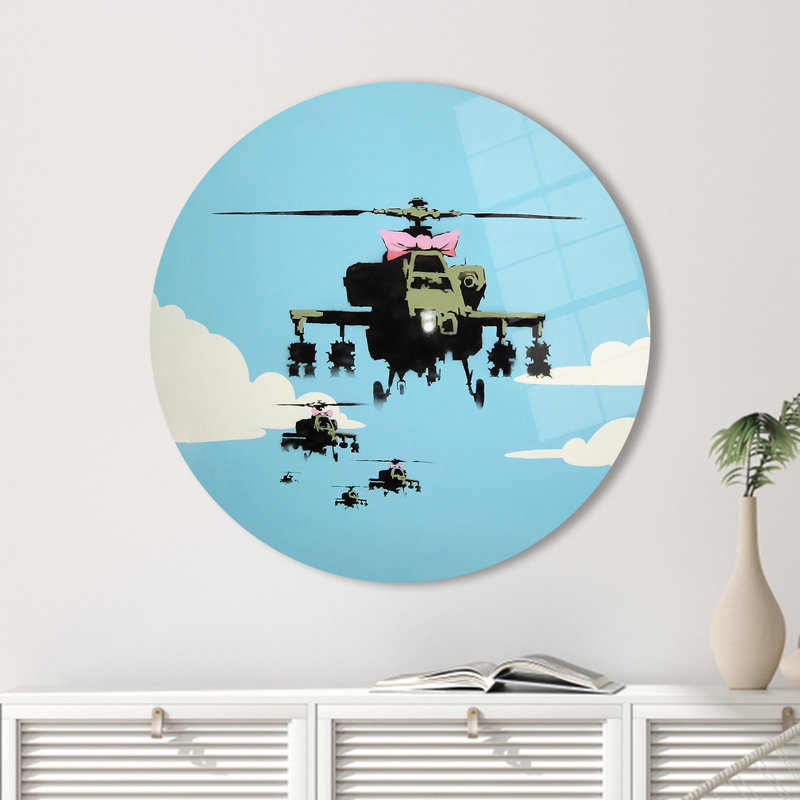 Art mural en verre Street Graffiti Helopter, H 39,4 po x l 39,4 po