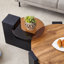 Table basse ronde moderne simple à double couche - Plateau en verre brun transparent avec pieds en bois aggloméré noir en forme de L, conception détachable