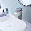 Robinet de lavabo de salle de bain - modèle à bec cascade, acier inoxydable, poignée simple, bonde escamotable, robinet en acier au fini nickel brossé