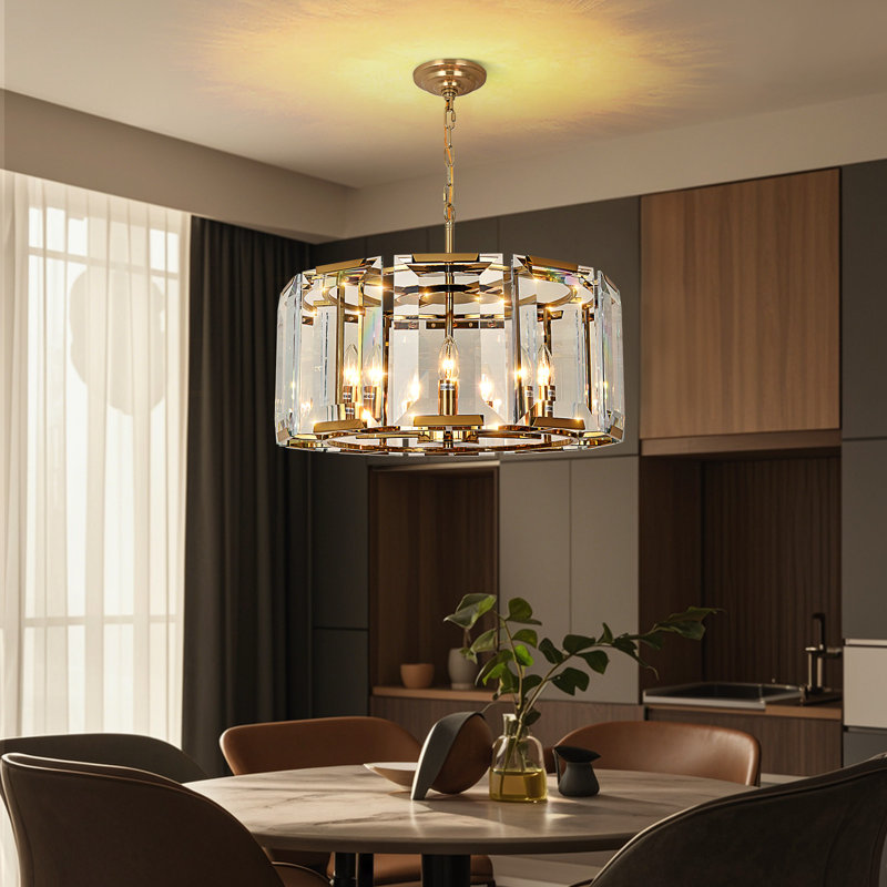 6 - Light Modern Drum Glass Chandelier Over Table Bedroom Light Fixture For Living Room Hallway Foyer Kitchen, 6 Lights