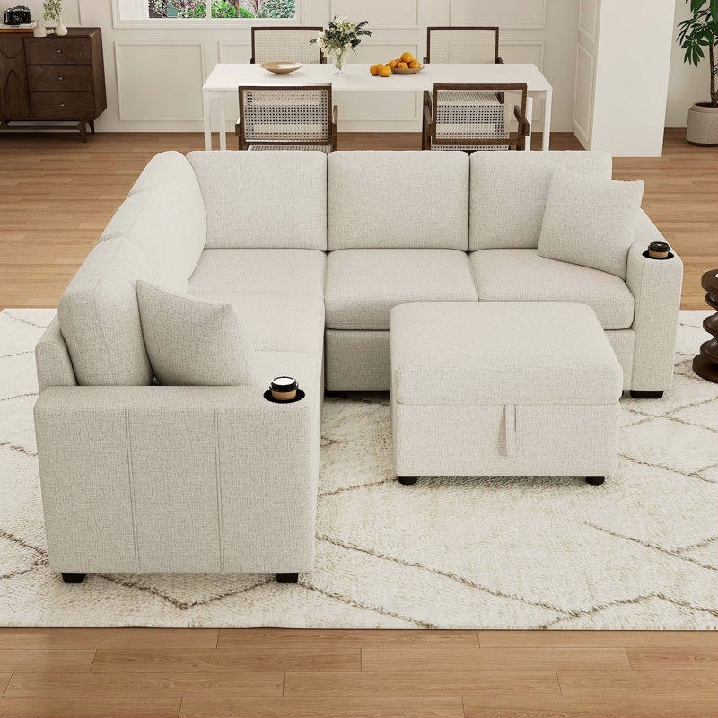 Canapé-lit modulaire convertible en L 84,7 po, Beige