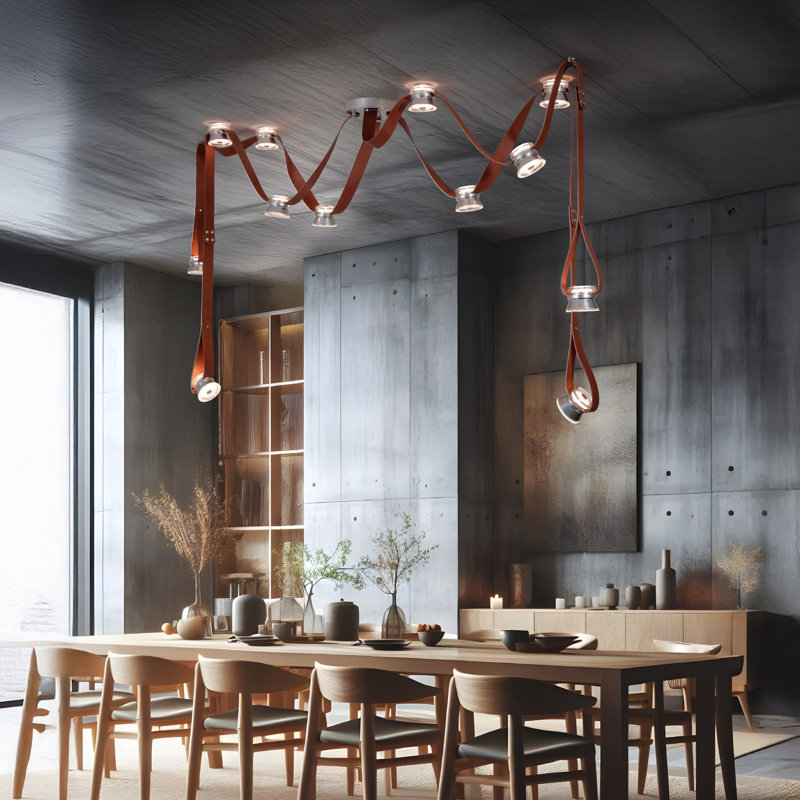 SNAPS Large LED Pendant - Metal Cones, Chestnut Leather, Sterling