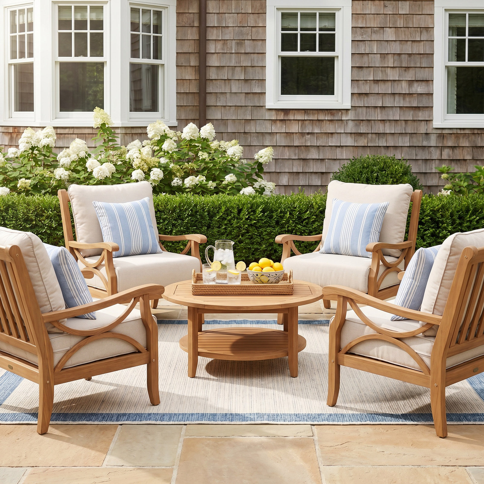 Brunswick 4-Person Teak Patio Seating Group, Beige