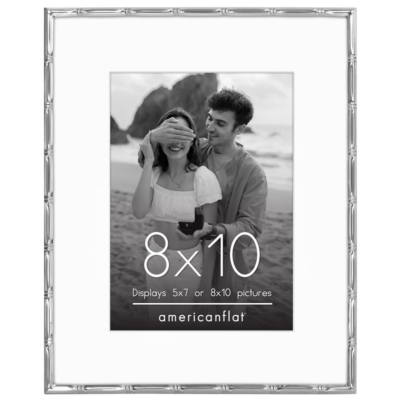Cadre photo avec moulures en bambou et verre incassable et passe-partout - pour la table ou le mur, Argent argent