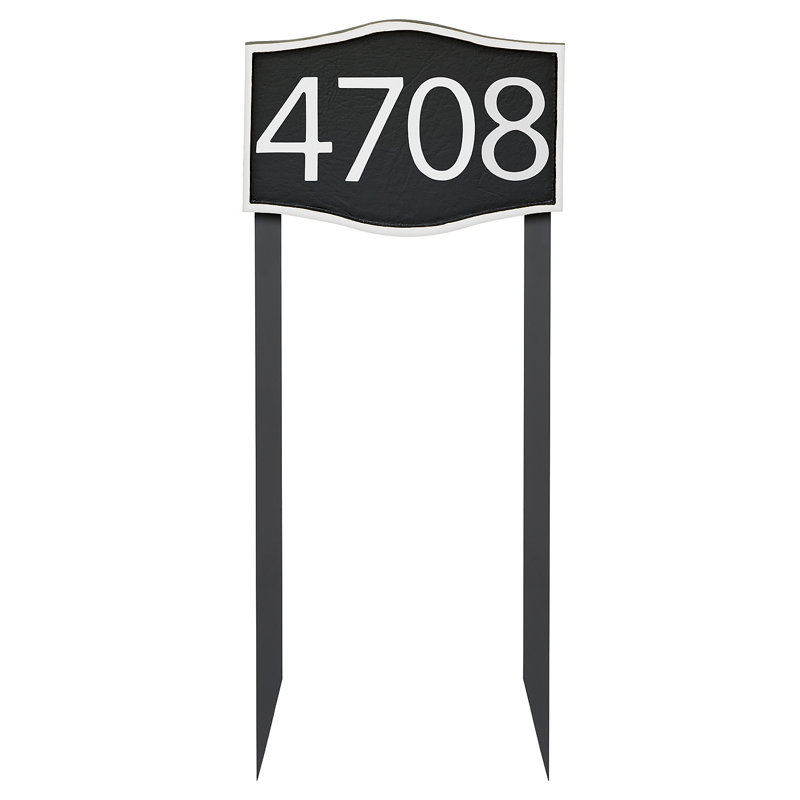 Enseigne d’adresse pour pelouse sur 1 ligne, Noir, Blanc